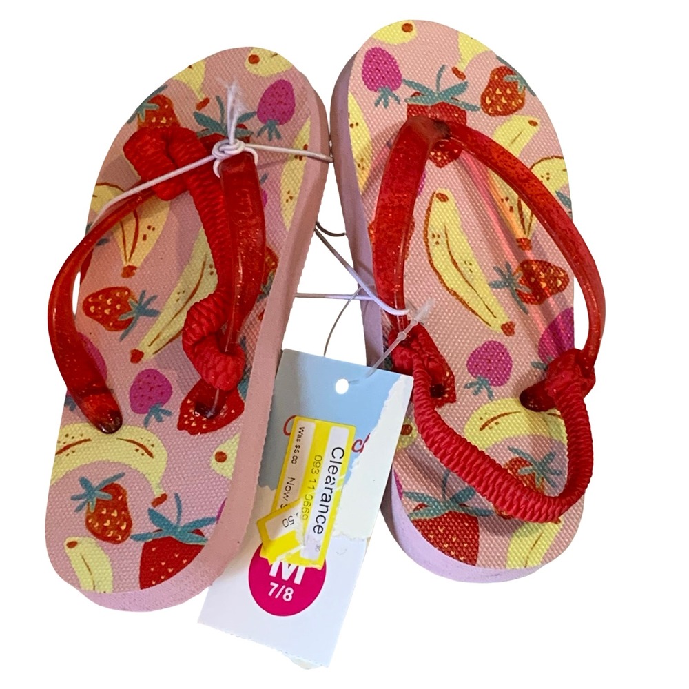 Cat & Jack Toddler Adrian Fruit Print Flip Flop Sandals Pink Red Size 7/8 NWT